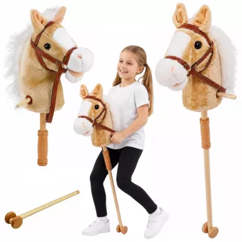 LEAN TOYS Hobuhobune Kepphobune Pea Galopi ja Hirnumise Helidega, Beež, 100 cm