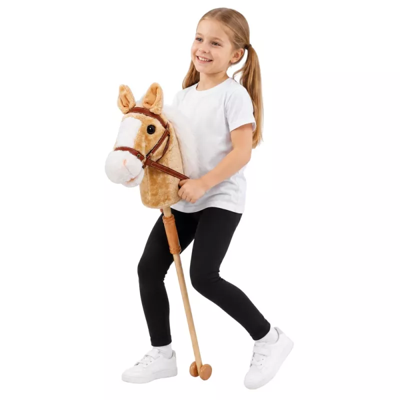 LEAN TOYS Hobuhobune Kepphobune Pea Galopi ja Hirnumise Helidega, Beež, 100 cm
