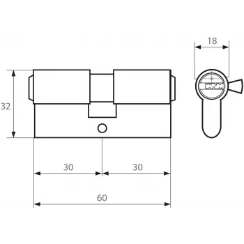 PSG 63.63030.MC Europrofiilne topeltsilinderlukk, messing, must, 30/30 mm