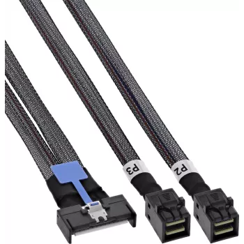 InLine® MCIO x8 kuni 2x MiniSAS-HD SFF-8643 kaabel, 0,5 m, must
