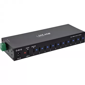 DELOCK InLine® USB 3.2 Gen.1 tööstuslik jaotur, USB-C, 10 pordiga, toiteadapteriga
