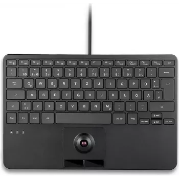 PERIX PERIBOARD-427 H DE juhtmega USB miniklaviatuur integreeritud trackballi ja taustvalgustusega, must