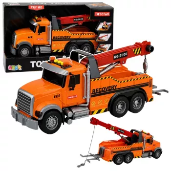 LEAN TOYS veoauto kraanaga teeäärse abi konksu tulede helidega oranž 1:18