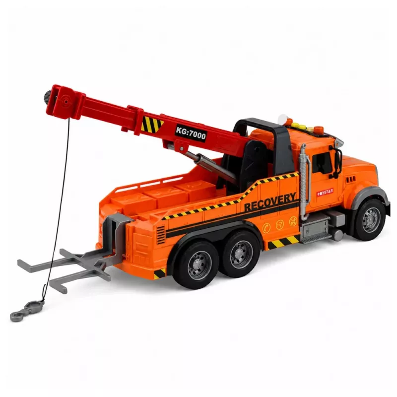 LEAN TOYS veoauto kraanaga teeäärse abi konksu tulede helidega oranž 1:18