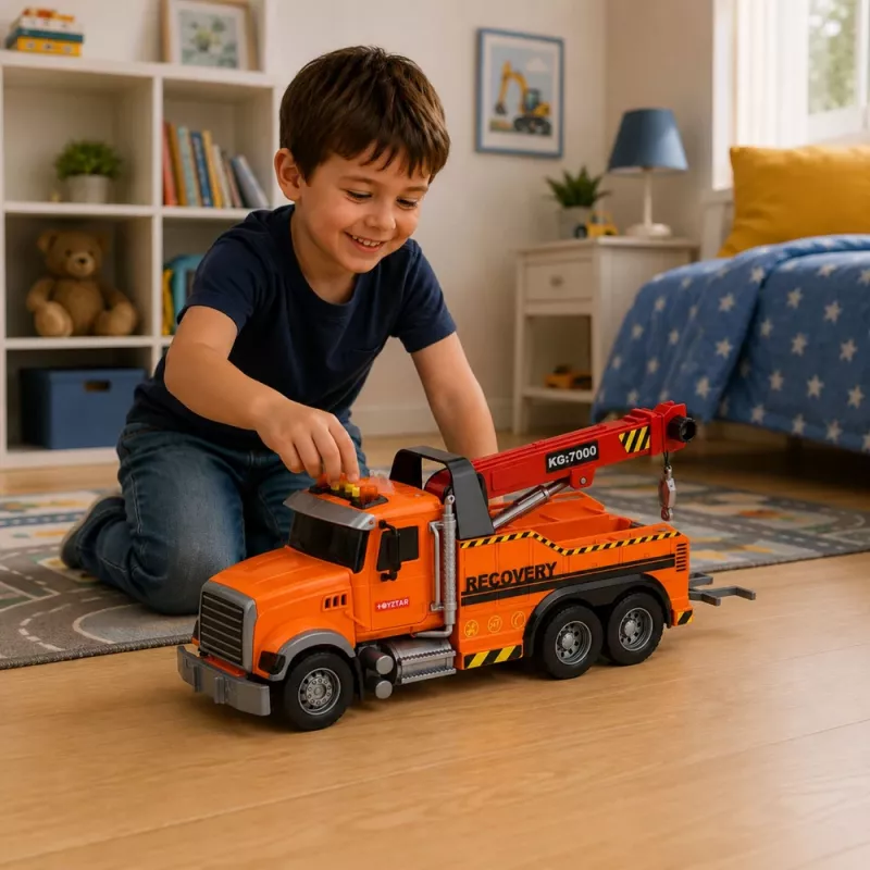 LEAN TOYS veoauto kraanaga teeäärse abi konksu tulede helidega oranž 1:18