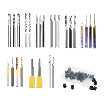 MAKERA Carvera Essential Extended freesikomplekt (52 tükki) – täistungsteenist CNC-freesid, 1/8 inch ja 1/4 inch varred, erinevad tüübid puidule, plastile, alumiiniumile, PCB-le
