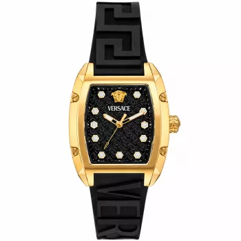 Versace V-Chrono naiste Šveitsi kvartskronograafkell 45mm musta sihverplaadiga nahkrihm VE8K00624
