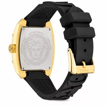 Versace V-Chrono naiste Šveitsi kvartskronograafkell 45mm musta sihverplaadiga nahkrihm VE8K00624
