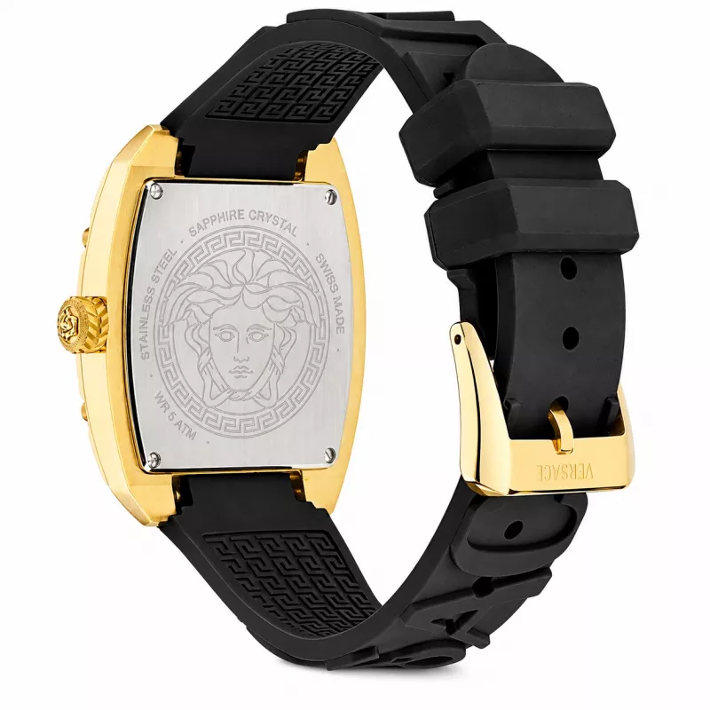 Versace V-Chrono naiste Šveitsi kvartskronograafkell 45mm musta sihverplaadiga nahkrihm VE8K00624