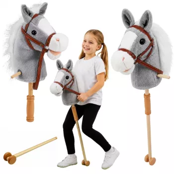LEAN TOYS Hobuhobune Hobune kepi otsas Hobusepea Galopeeriv ja hirnuv heli Hall 100 cm
