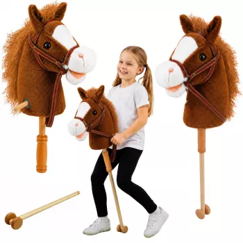 LEAN TOYS Hobuhobune pulga otsas hobusepeaga, galopi ja hirnumise helidega, pruun, 100 cm
