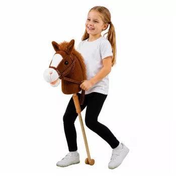 LEAN TOYS Hobuhobune pulga otsas hobusepeaga, galopi ja hirnumise helidega, pruun, 100 cm