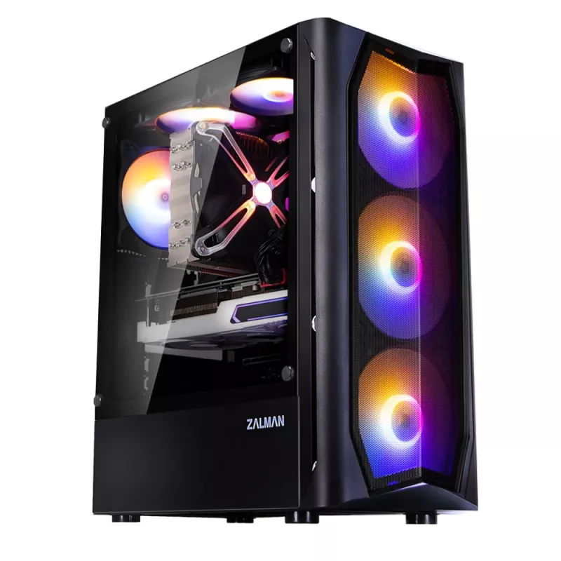 Zalman N4 Rev.1 Mid-Tower ATX korpus 6 ARGB ventilaatoriga, karastatud klaasiga, must