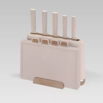 MEO MR-1412-BEIGE MAESTRO Noakomplekt lõikelaudade ja alusega, 5 nuga, 2 lõikelauda, beež