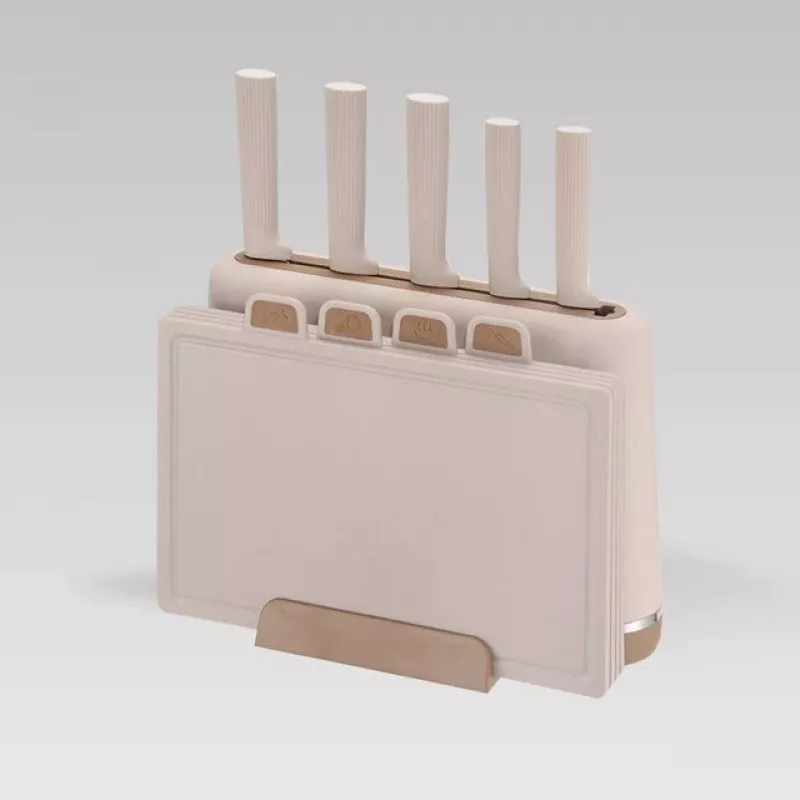 MEO MR-1412-BEIGE MAESTRO Noakomplekt lõikelaudade ja alusega, 5 nuga, 2 lõikelauda, beež