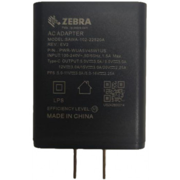 Zebra USB-C toiteadapter Suurbritannia pistikuga, kasutatud USB-C kaabel