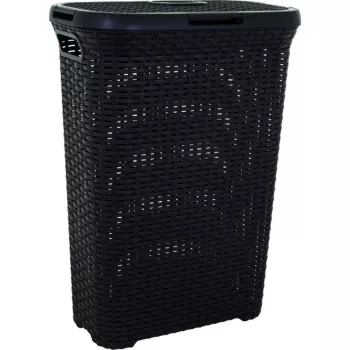 CURVER Style 40L pesukast hinged kaanega, rotanefektiga, must