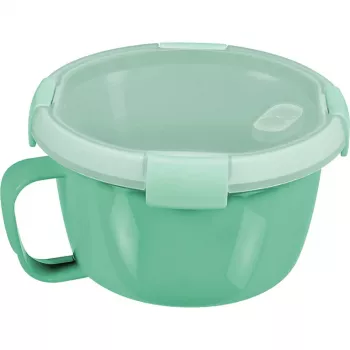CURVER Smart To Go Mix Noodles toidukauss ümmargune 0,9L läbipaistev roheliste aktsentidega, BPA-vaba, lekkekindel, mikrolaineahjus ja nõudepesumasinas kasutatav
