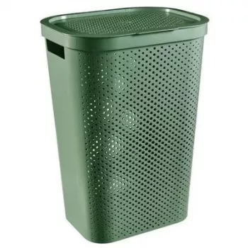 CURVER Infinity Recycled 60L pesukast, roheline, 44x35x60 cm, ventileeritud taaskasutatud plastist pesukorv kaanega ja käepidemetega