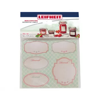 LEIFHEIT purkide kaunistamise kleebiste komplekt Pastel – 24 isekleepuvat silti hoidistamise purkidele, moosidele, vürtsidele ja kinkidele