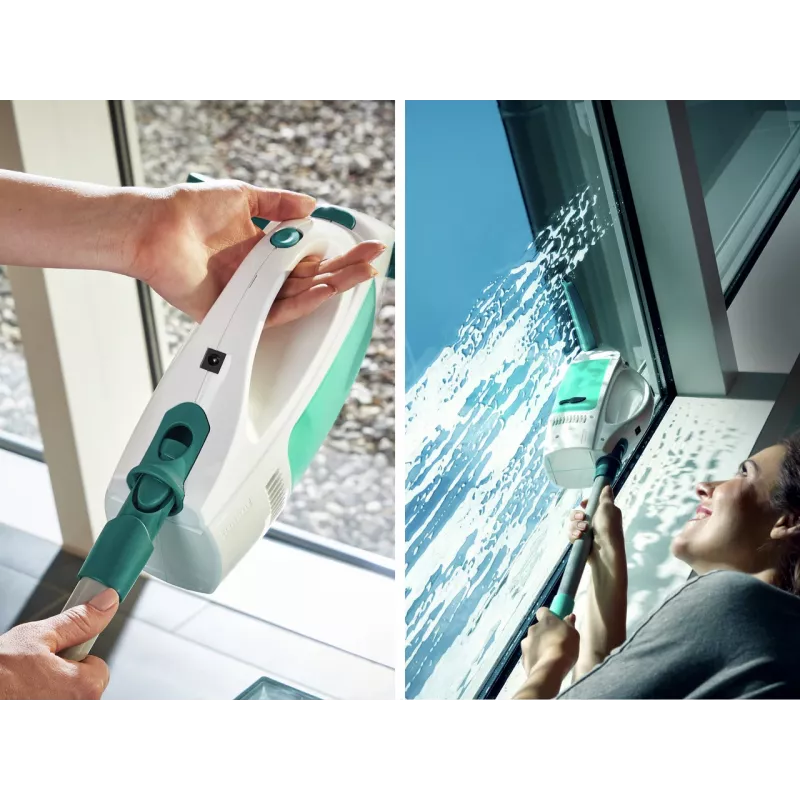 LEIFHEIT aknapesu tolmuimeja Dry&Clean koos 43 cm Click System käepidemega, elektriline aknapesu tolmuimeja, valge/türkiissinine