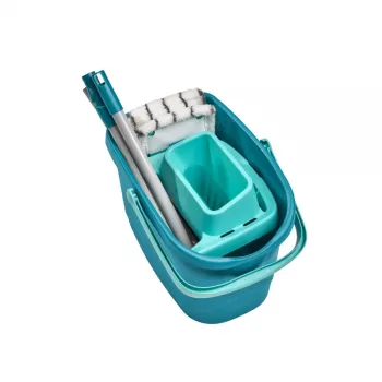 LEIFHEIT Clean & Compact põrandapuhastuskomplekt lameda mopiga ja jalgpedaaliga väänajaga, 8L ämber, mikrofiberpea, 33cm, valge/sinine