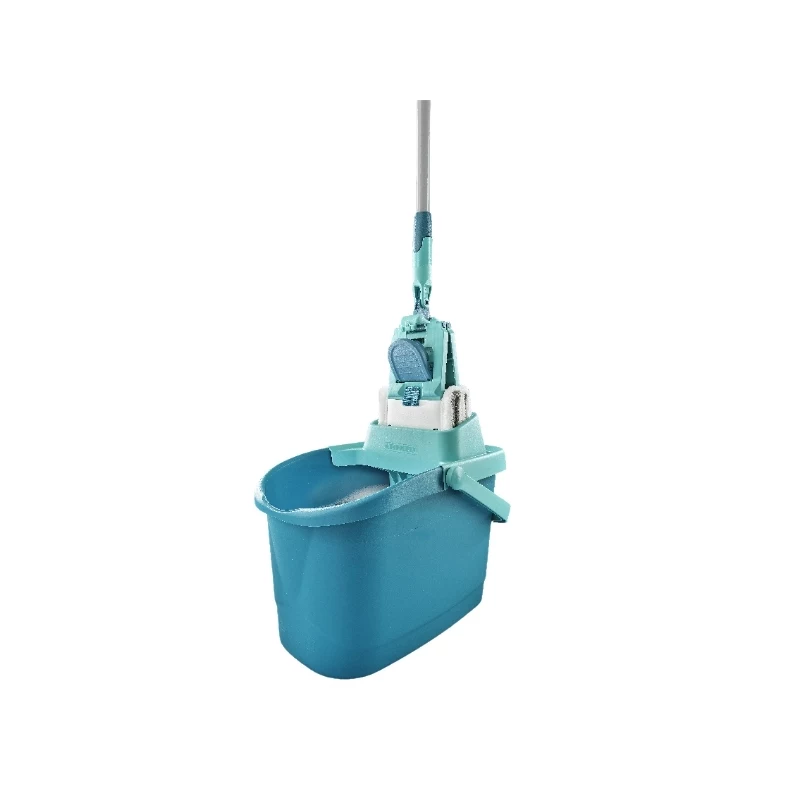 LEIFHEIT Clean & Compact põrandapuhastuskomplekt lameda mopiga ja jalgpedaaliga väänajaga, 8L ämber, mikrofiberpea, 33cm, valge/sinine