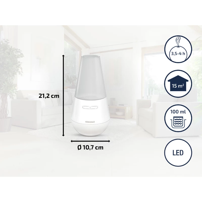 SOEHNLE Air Aromatizator Valencia ultraheli aroomidifuusor, 100 ml paak, kuni 4h tööaeg, valge/hõbedane