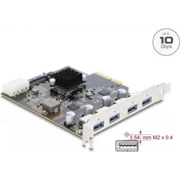 Delock PCI Express x4 kaart 4 x USB 10 Gbps USB Type-A kahe kanaliga