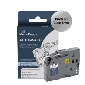 MediaRange märgistuslindi kassett Brother TZ-111/TZe-111 jaoks, 6mm, 8m, must läbipaistval