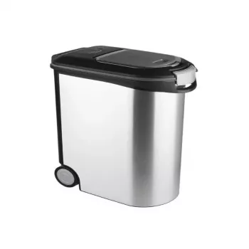 CURVER Pet Life 35L õhukindel lemmikloomatoitade hoiukonteiner ratastega, hõbedane, mahutab 12kg kuivtoitu, BPA-vaba plast