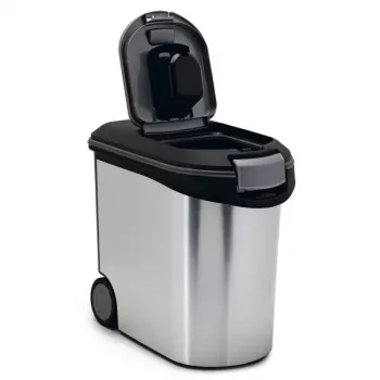 CURVER Pet Life 35L õhukindel lemmikloomatoitade hoiukonteiner ratastega, hõbedane, mahutab 12kg kuivtoitu, BPA-vaba plast