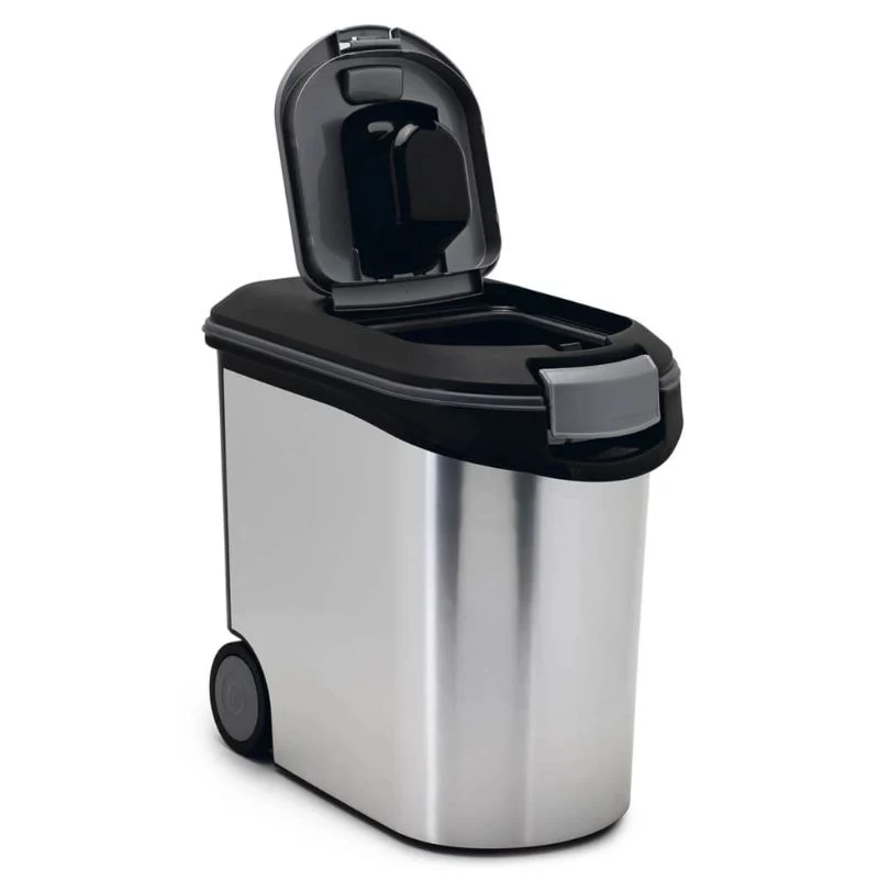 CURVER Pet Life 35L õhukindel lemmikloomatoitade hoiukonteiner ratastega, hõbedane, mahutab 12kg kuivtoitu, BPA-vaba plast