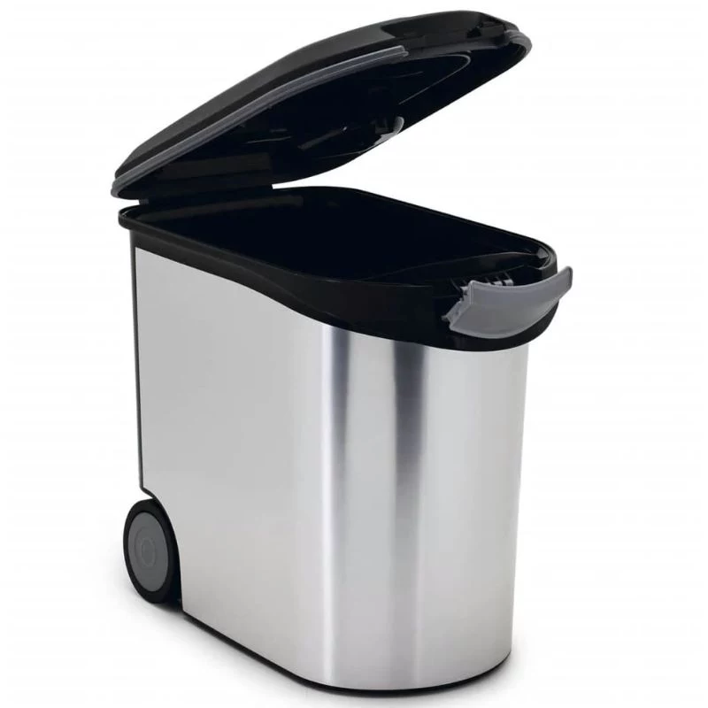 CURVER Pet Life 35L õhukindel lemmikloomatoitade hoiukonteiner ratastega, hõbedane, mahutab 12kg kuivtoitu, BPA-vaba plast
