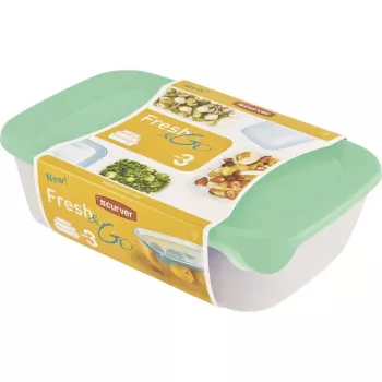 CURVER Fresh & Go ristkülikukujuline toidumahuti komplekt 3 tk (2L + 1L + 0,5L) roheline