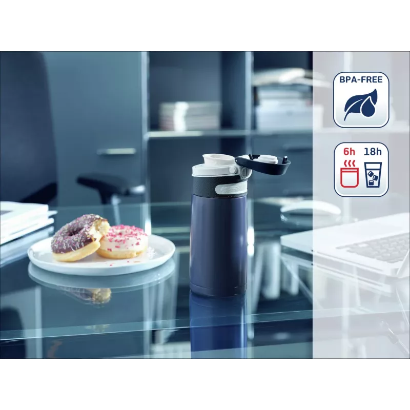 LEIFHEIT Thermos Flip 350 ml tumesinine vaakumisoleeritud roostevabast terasest reisitermos