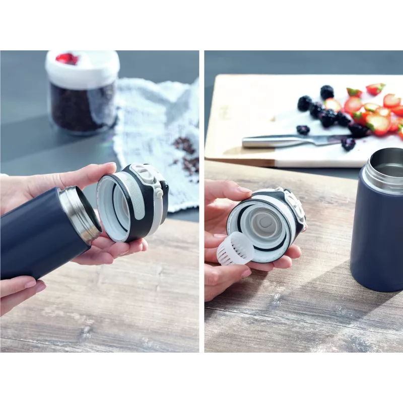 LEIFHEIT Thermos Flip 350 ml tumesinine vaakumisoleeritud roostevabast terasest reisitermos