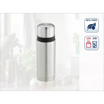 LEIFHEIT Thermos Coco 0,75L vaakumisoleeritud termospudel, roostevaba teras ja klaasist sisemus, hõbedane