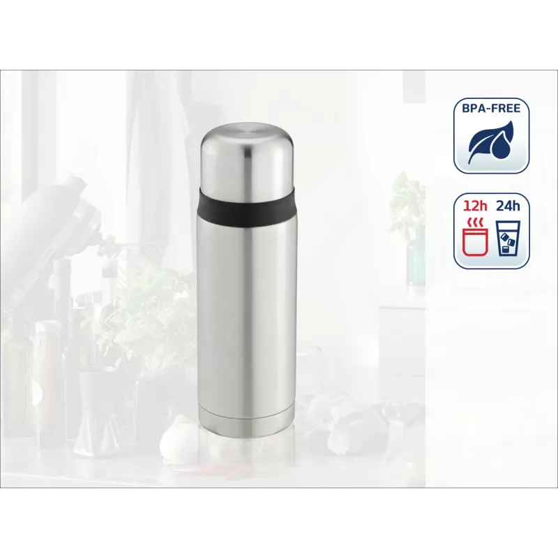 LEIFHEIT Thermos Coco 0,75L vaakumisoleeritud termospudel, roostevaba teras ja klaasist sisemus, hõbedane