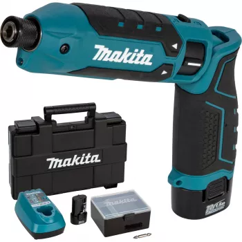 Makita TD023DSE 7,2V liitiumioon-akuga juhtmeta nurk-löökkeeraja koos 2 aku, laadija ja kandekohvriga