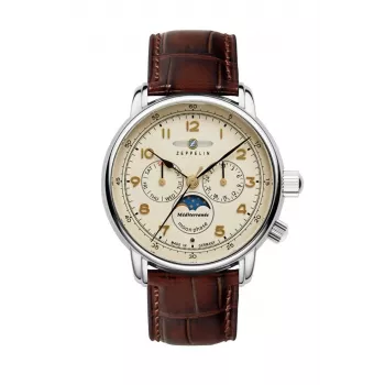 Zeppelin Mediterranee 96365_SET automaatne käekell, 42mm, roheline päikesekiirtega sihverplaat, pruun nahk- ja Milanese võrkrihm