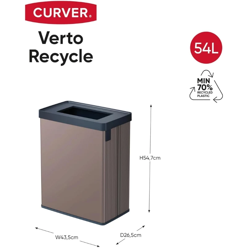 CURVER Ristkülikukujuline metalliseeritud prügikast Verto Recycle 54L Pärlroosa