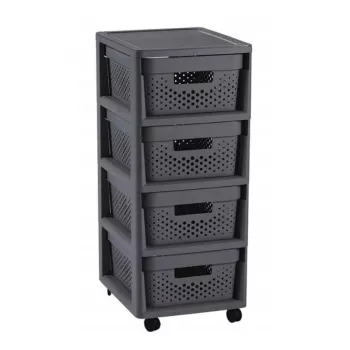 CURVER Infinity ratastega sahtlikapp 4 perforeeritud kastiga 11L, tumehall, 30x36x69 cm