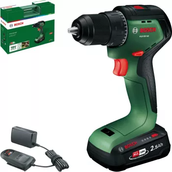 Bosch PSR 18V-60 akutoitel kruvikeeraja-puur koos 2,5 Ah aku ja laadijaga