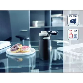 LEIFHEIT Thermo Mug Flip 350 ml must vaakumisoleeritud reisikruus klapiga kaane ja 360° joogiavaga
