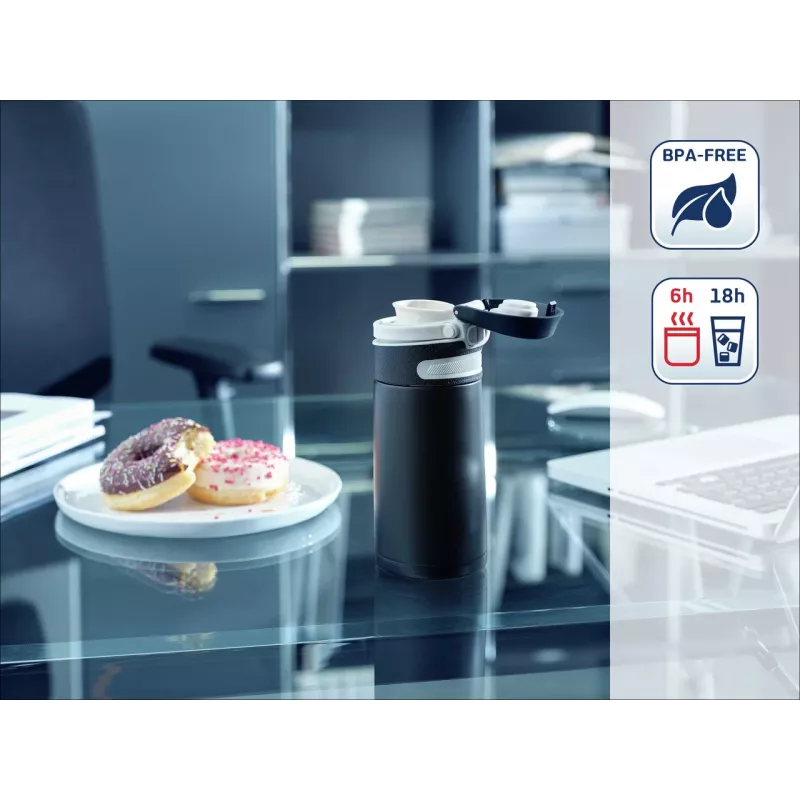LEIFHEIT Thermo Mug Flip 350 ml must vaakumisoleeritud reisikruus klapiga kaane ja 360° joogiavaga