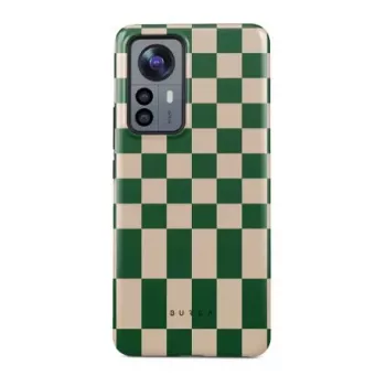 iLike Xiaomi 12 Pro Burga Ivy League Tough Case - kahekihiline hübriidkaitse, geomeetriline roheline/valge/kuldne disain