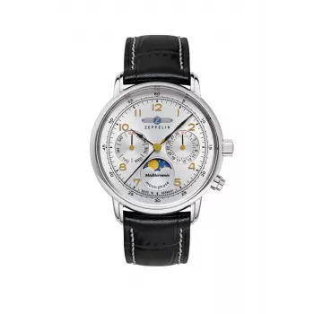 Zeppelin Mediterranee 96371 Daamide Kvartskell, 36mm, Valge Siim, Sinine Nahkrihm