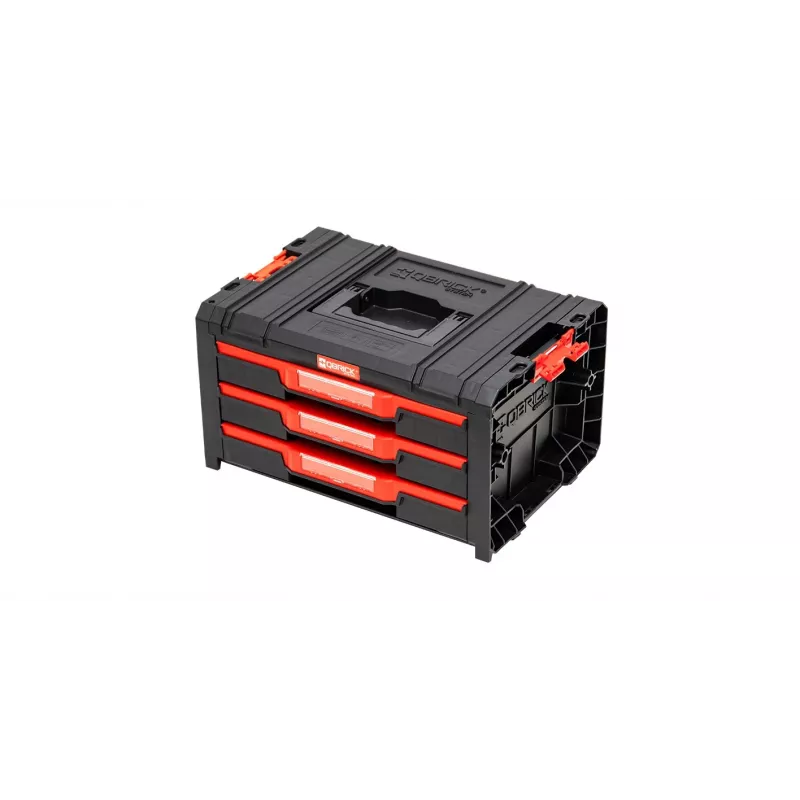 QBRICK SYSTEM PRO DRAWER 3 Tööriistakast 2.0 Basic Modulaarne Hoiuüksus 3 Madala Sahtliga, Must/Punane, Metallist Siinid, 15kg Kogukoormus