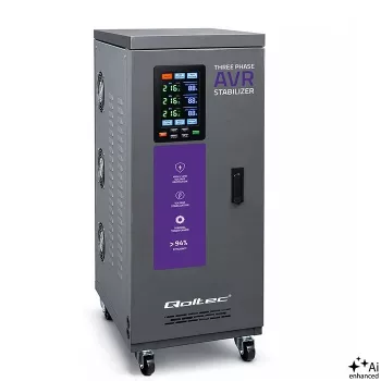 Qoltec 15kVA kolmefaasiline servomootoriga pingestabilisaator AVR LCD-ekraaniga, ±3% täpsus, Expert Line